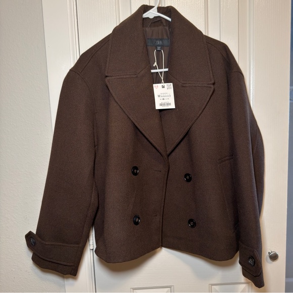 Zara Women's Dark Brown Peacoat - Picture 5 of 7